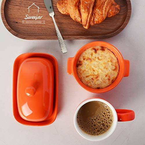 Sweejar 7.1" Butter Dish with Lid,Ceramic Butter Dish With Knob Handle