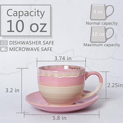 Bosmarlin Ceramic Cappuccino Cup and Saucer Set of 2, 10 Oz, Coffee