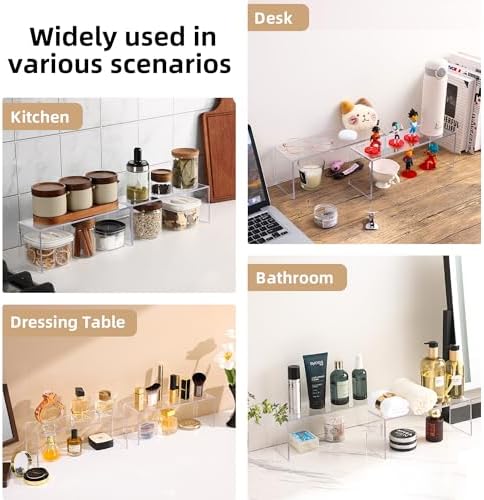 Aminigram Cabinet Shelf, 8-Pack Clear Organizer Riser 12.4L × 4W ×