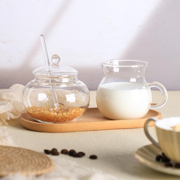 Glass Sugar and Creamer Set, Tea or Coffee Serving Set, Cream Pitcher