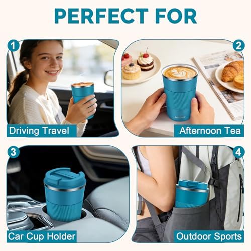 MOMSIV 12oz Travel Coffee Mug, Insulated Coffee Cup with Leak Proof