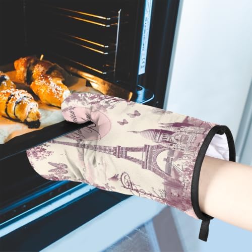 Pink Eiffel Towel Vintage Oven Mitts and Pot Holders BBQ Gloves
