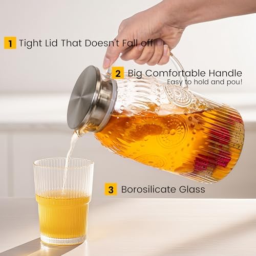 Bandesun Vintage Glass Pitcher with Lid, Heat Resistant Borosilicate