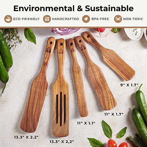 Teak Spurtle Set of 5, Wooden Spurtle Spatula Kitchen Tools for