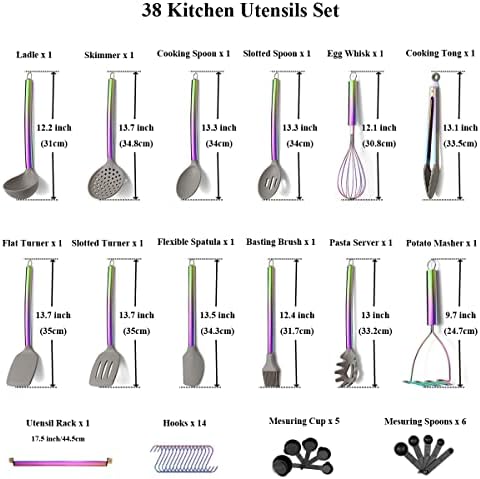 HOMQUEN Silicone Kitchen Cooking Utensils Set, 38-Piece