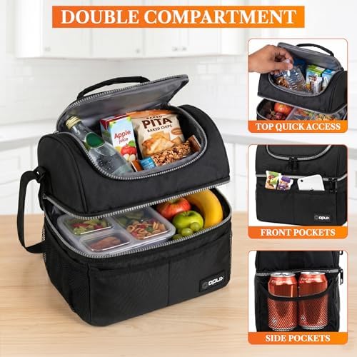 opux Insulated Lunch Bag, Double Decker (Black)