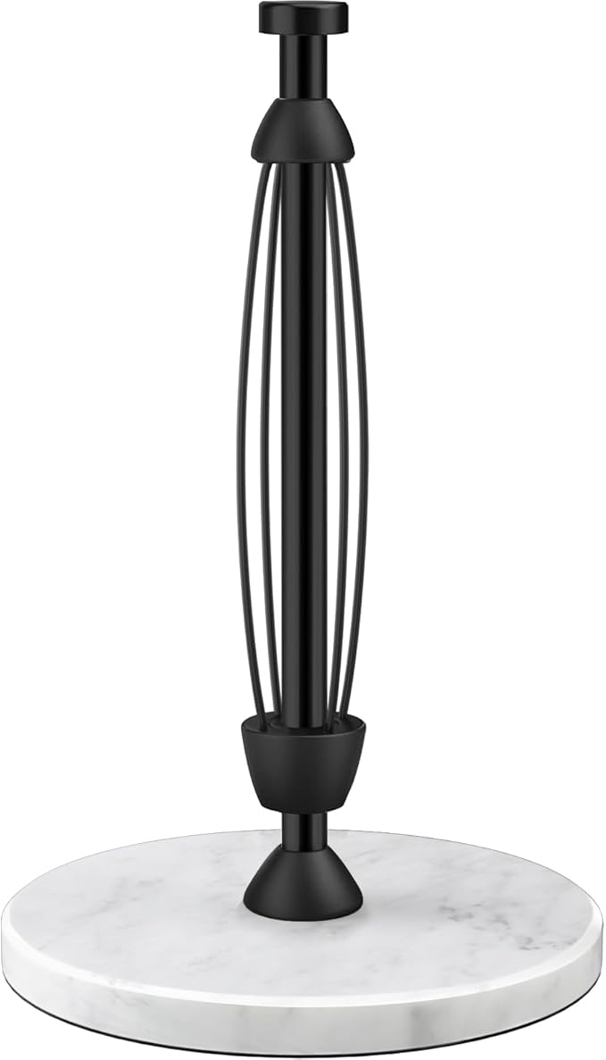 Paper Towel Holder Countertop, Marble Weighted Base, Glossy Black, One-Handed by Awarmhome