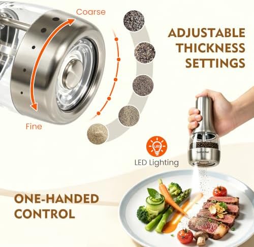 Electric Salt and Pepper Grinder Set, USB-C Rechargeable