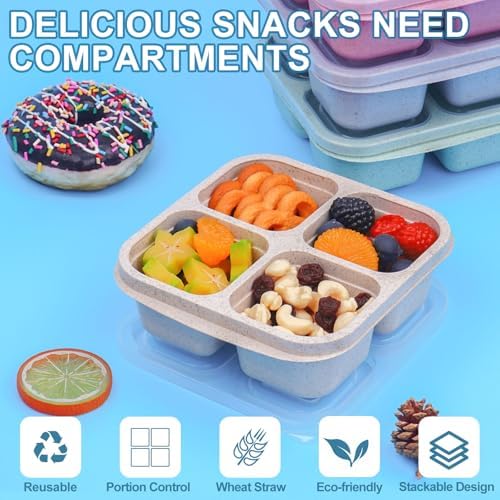 4 Pack Snack Containers, Reusable Bento Snack Box, 2-Cup Capacity