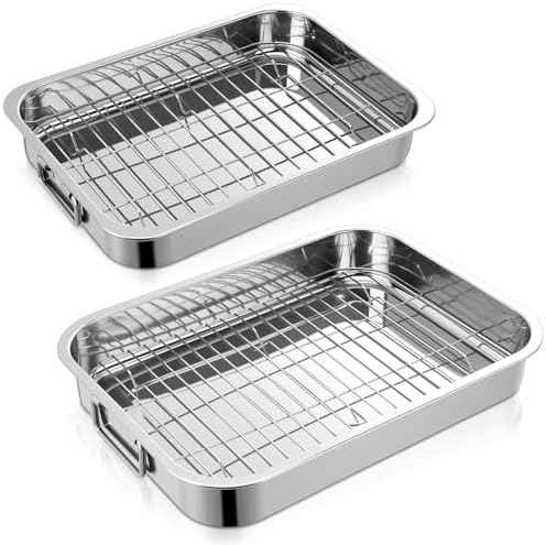2 Set Stainless Steel Roasting Pan with Rack 15.5 13 Inch