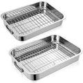 2 Set Stainless Steel Roasting Pan with Rack 15.5 13 Inch