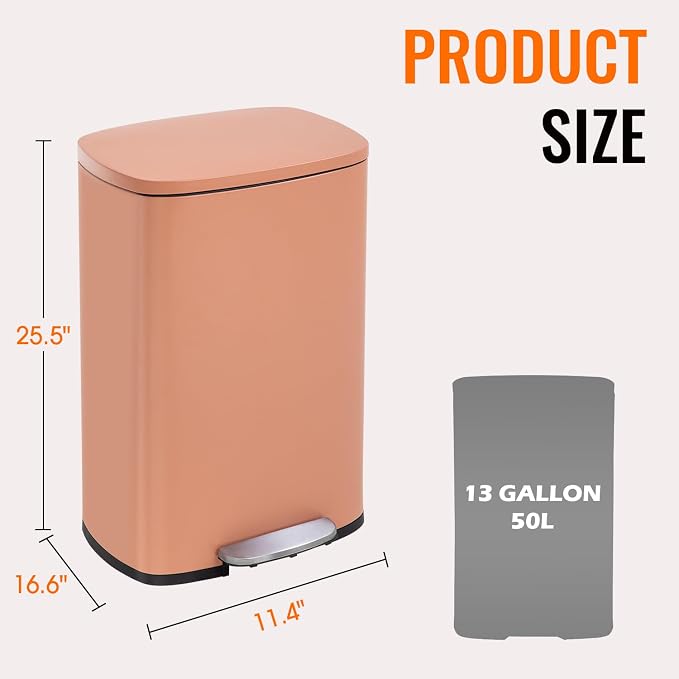 FDW | 13 Gallon Trash Can with Lid | Pink | Fingerprint-Proof | Made of Brushed - Image 7