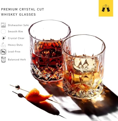 LEMONSODA Crystal Cut Old Fashioned Glass Sets - 10oz/12oz Ultra-Clear