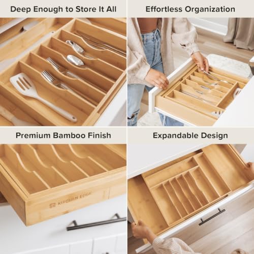 KitchenEdge Silverware & Utensil Drawer Organizer, 18-33 in, Bamboo