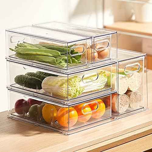 4 Pack Stackable Refrigerator Organizer Drawers, Clear