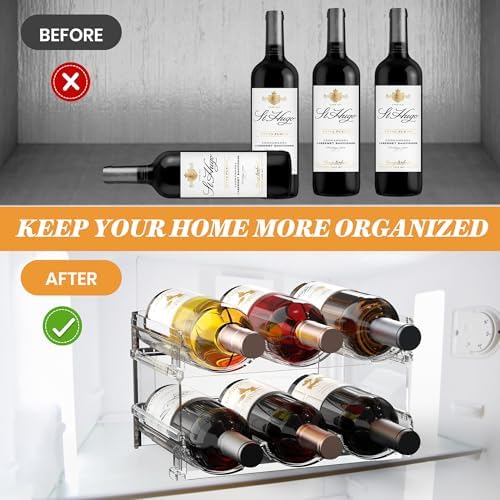 Plastic Stackable Wine Rack for Refrigerator, 2 Tier Large Capacity