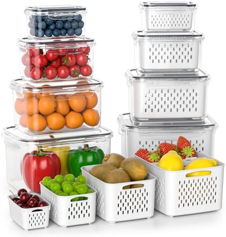 Anysig 8 Pack Fridge Fruit Storage Containers, Removable Colander