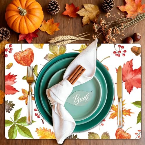 Tarklanda Fall Plastic Placemats Set of 6, 11 x 15.7 Inch Autumn Table