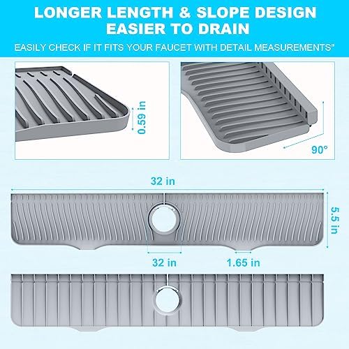 Kitchen Sink Splash Guard, 32"x 5.5", Silicone Faucet Splash Guard
