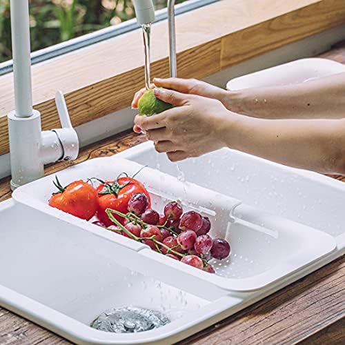Collapsible Over-the-Sink Colander, 14.3-19.4-Inch, White