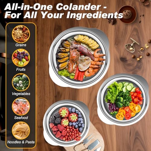 Colander, Stainless Steel Colander for Kitchen, 3Pcs Kitchen Gadget