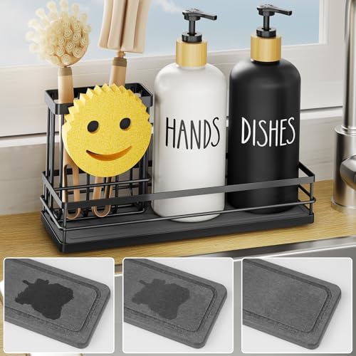 Moforoco Kitchen Dish Soap Dispenser Set, 16oz, Black