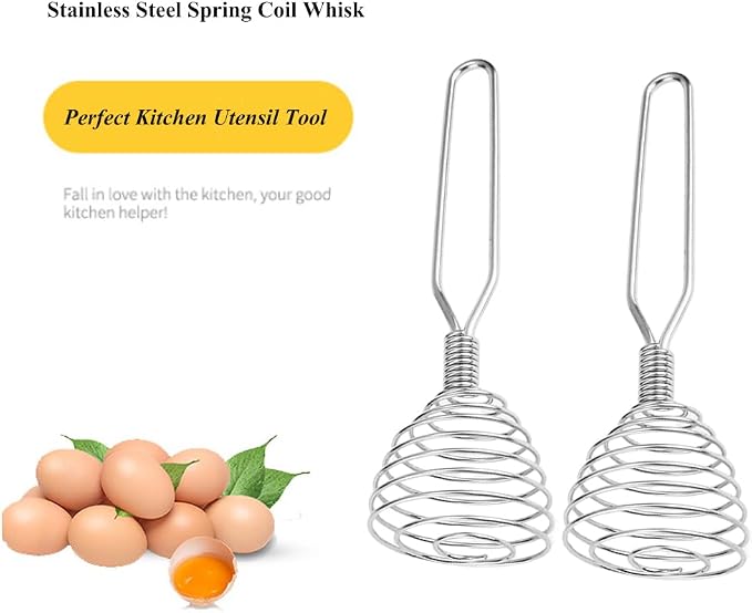 Stainless Steel Spring Coil Whisk Set 2 Pack, Wire Whip Egg Beater, Kitchen - Image 3