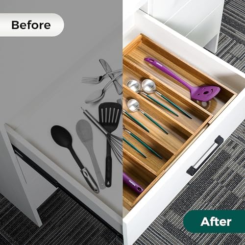Utoplike Bamboo Silverware Tray Acacia Kitchen Drawer Organizer