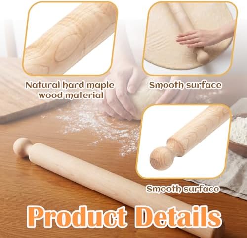 Geetery 24 Inch Long Pasta Rolling Pin 1.87 in Diameter Handmade