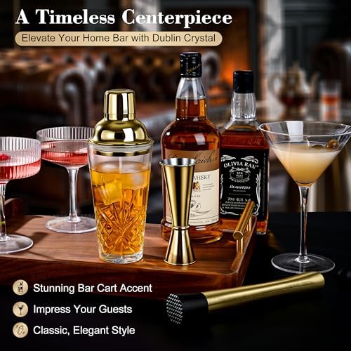 Glass Cocktail Shaker Set with Gold Lid for Home Bar & Cocktails