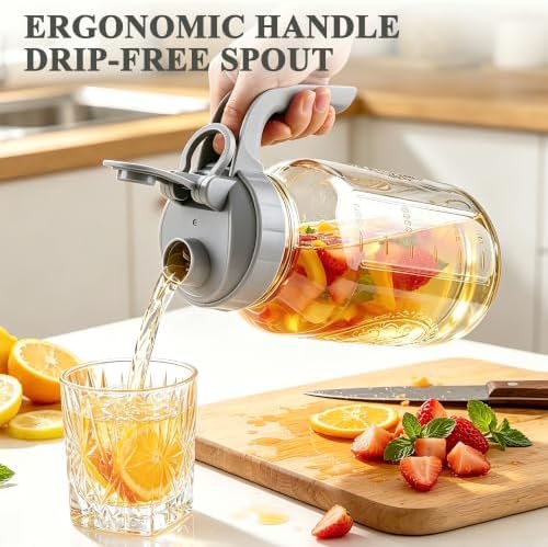 Mason Jar Pitcher with Lid 64oz Airtight&Leak-Proof Glass Iced Tea