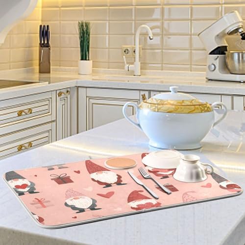 OTVEE Pastel Gift Print Dish Drying Mat for Kitchen Counter Absorbent
