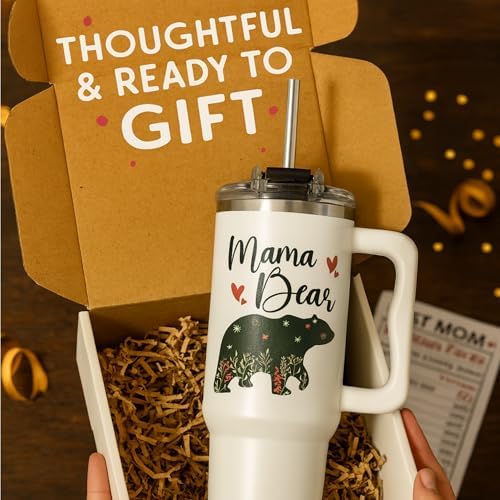 Mama Bear Tumbler - Bear Cup With Straw - Momma Birthday Gifts