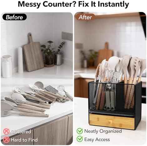 Kitchen Utensil Holder Countertop,Extra Large Utensil Organizer with Drawer