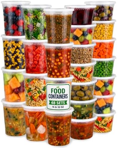 48 Sets Plastic Food Storage Containers with Lids, 16oz & 32oz