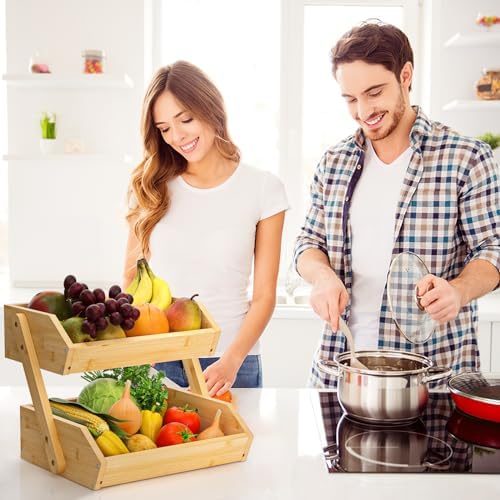 G.a HOMEFAVOR 2-Tier Bamboo Fruit Basket for Kitchen Counter, Self-assembly