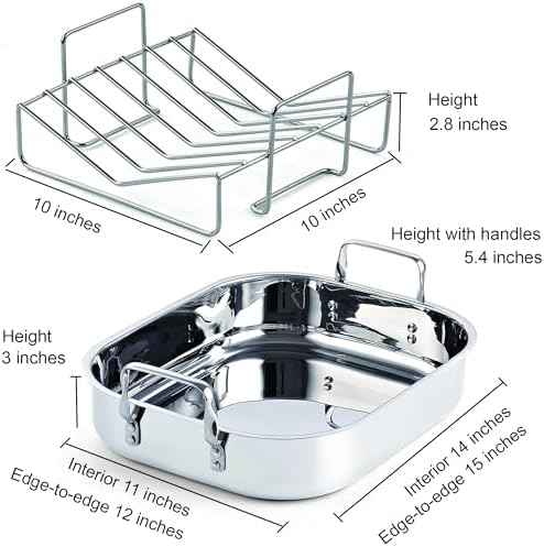 Cooks Standard Classic 14 x 12 Inch Stainless Steel Roaster Pan with V-Shaped Rack, Turkey Roasting Pan with Rack, Large Capacity, Oven and Dishwasher Safe