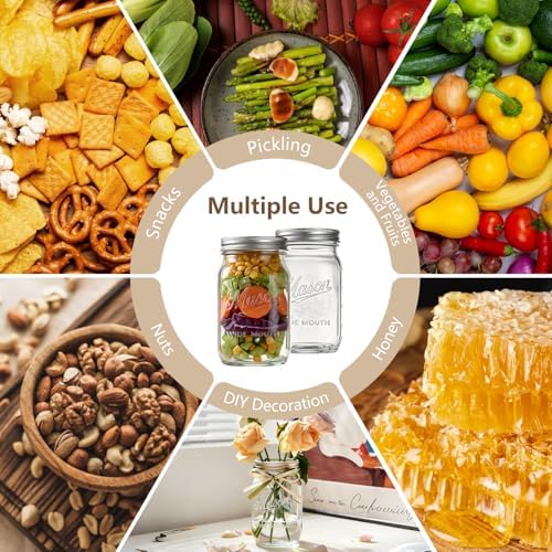 Mason Jars 32 oz, 6 Pack, Wide Mouth