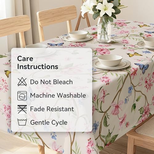 Spring Pink Flower Washable Rectangle Table Cloth 60x84inch