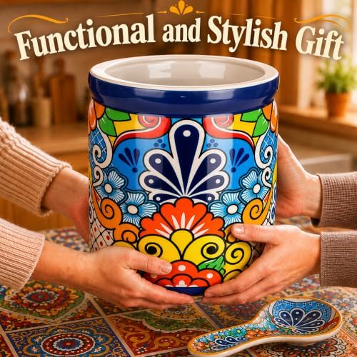 Talavera Utensil Holder Large, Spoon Rest & Drying Mat, Colorful