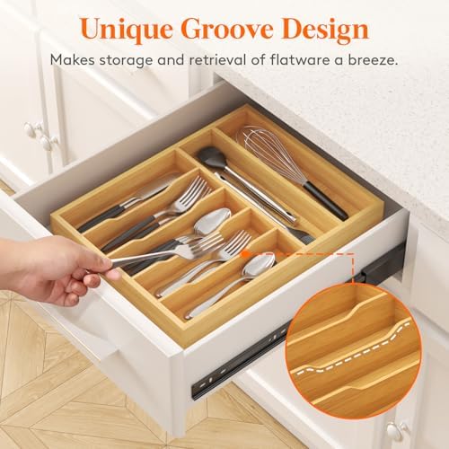 Lifewit Bamboo Silverware Drawer Tray, 12.9 x 16.5