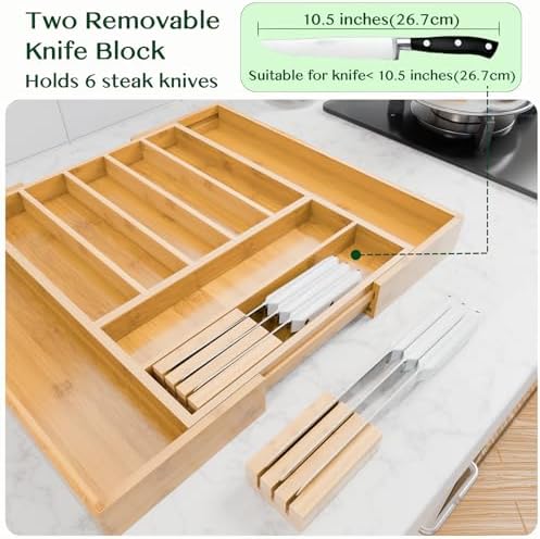 Dunruz Bamboo Expandable Drawer Organizer, 9 Slots, 13"-20"