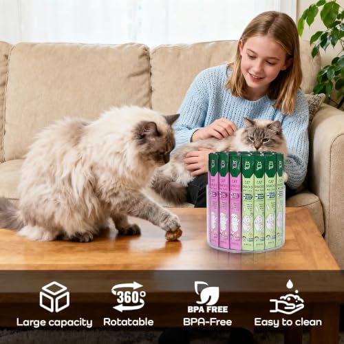 Lickable Cat Treats Organizer, Lazy Susan Acrylic Squeeze Up Cat