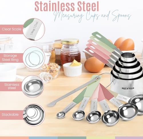 Nextop 14-Piece Stainless Steel Measuring Cups and Measuring Spoons