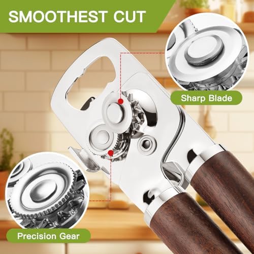 KULUNER Stainless Steel Can Opener Walnut Handle Seniors Bottle Opener