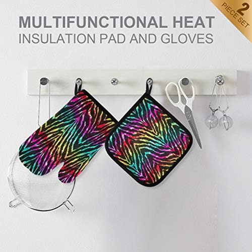 QMXO African Zebra Skin Stripe Rainbow Oven Mitts Quilted Cotton