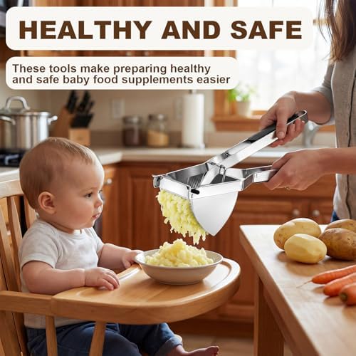 15oz Potato Ricer with 4 Plates - Heavy Duty Stainless Steel Masher