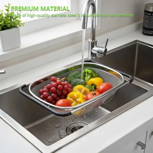 Over Sink Expandable Colander - Collapsible Fine Mesh Strainer Basket