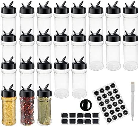 24 Pack 3.3 oz Clear Plastic Spice Jars with Black Shaker Lids