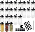 24 Pack 3.3 oz Clear Plastic Spice Jars with Black Shaker Lids